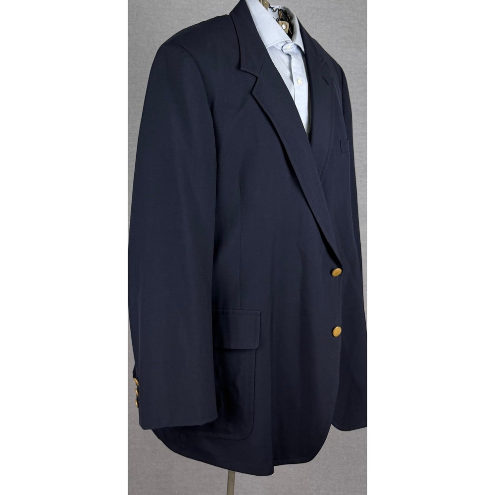 Vintage Bespoke Navy Blue Blazer Gold Buttons Sport Coat 44L Long